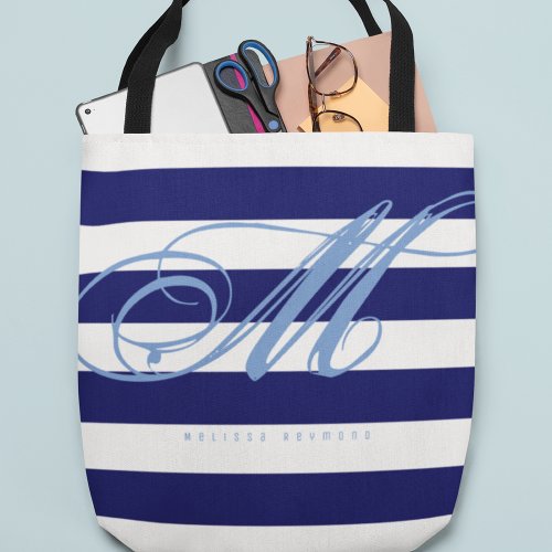 All_over_print Tote Bag of large Navy Blue Stripes