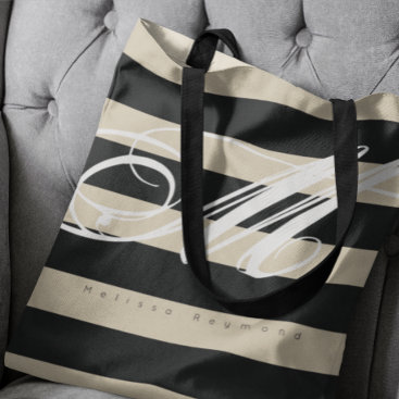 All-over-print Tote Bag with large black stripes