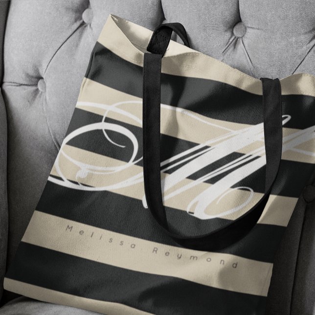 All-over-print Tote Bag with large black stripes (front side)