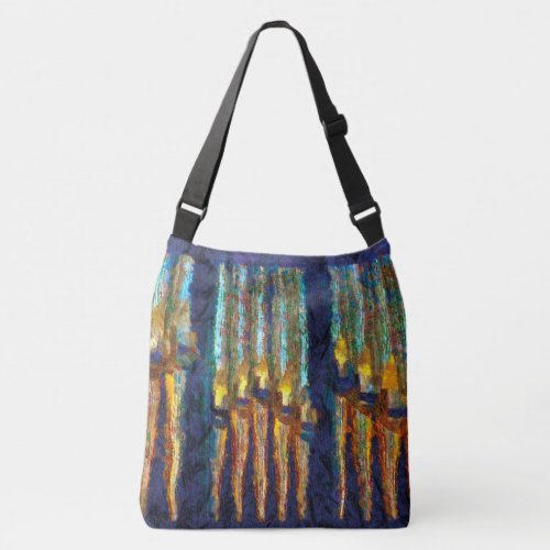 All_over print tote with abstract organ pipes