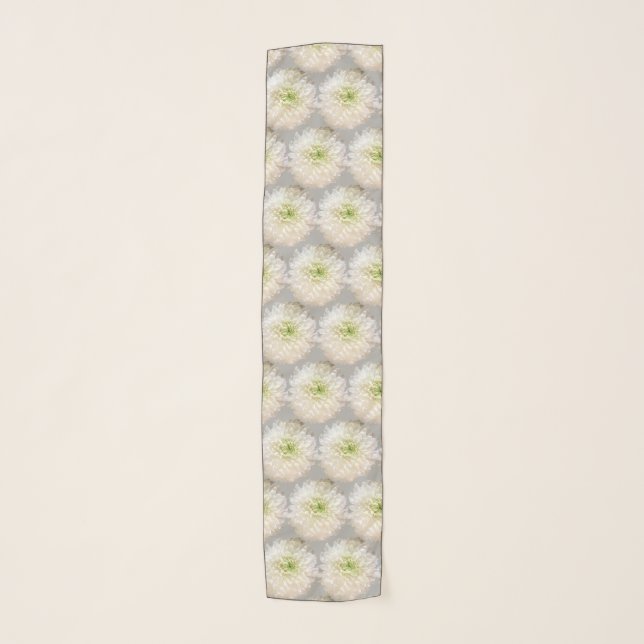 All over print white Chrysanthemum  chiffon Scarf (Front)
