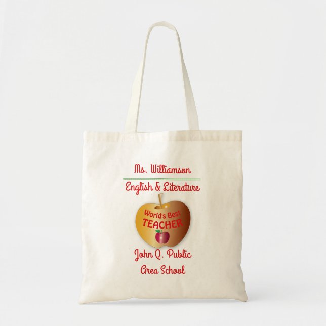 All Over Print World's Best Teacher Name | School Tote Bag (Front)