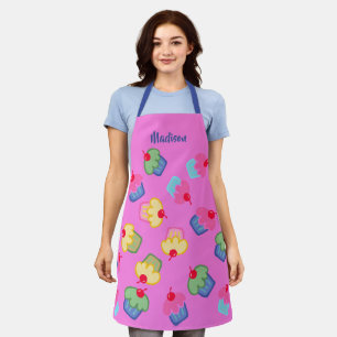 All over print yummy cupcakes, on pink, your name apron