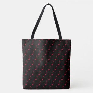all_over_printed red musical notes on black tote bag