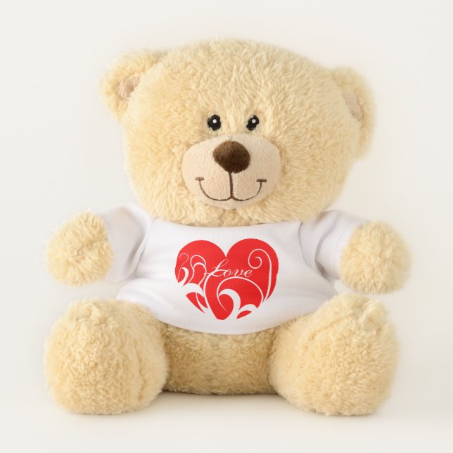 All over red heart print teddy bear. bear (Front)