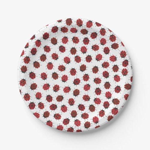 All over Red Ladybugs Modern Paper Plates