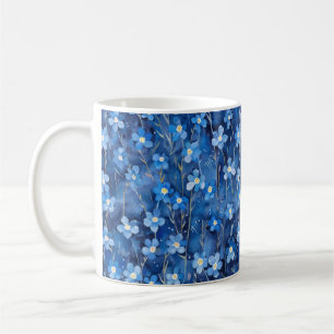 All Over Shades of Blue Floral Pattern Coffee Mug