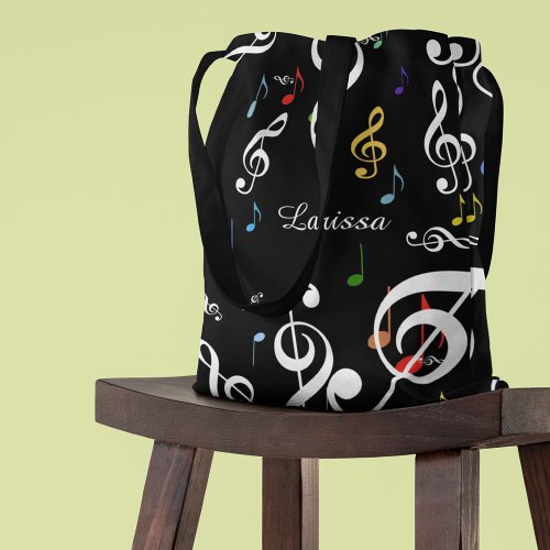 all_over Tote Bag of Musical Notes with Name