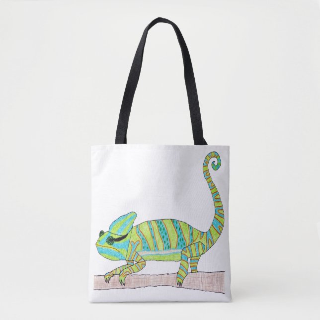 All-Over Tote - Green Chameleon (white) Bag (Front)