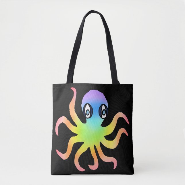 All-Over Tote - Rainbow Octopus (black) Bag (Front)
