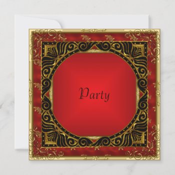 All Parties Gold Black Red Retro Invitation by invitesnow at Zazzle