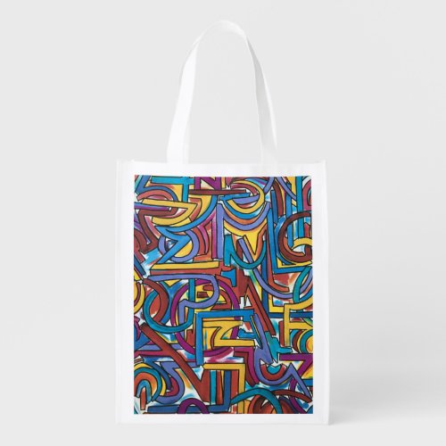 All Paths Go There-Hand Painted Abstract Art Grocery Bag