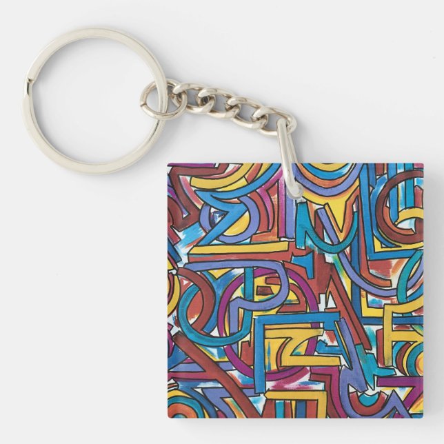 All Paths Go There-Hand Painted Abstract Art Keychain (Front)