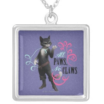 All Paws No Claws (color) Silver Plated Necklace by pussinboots at Zazzle