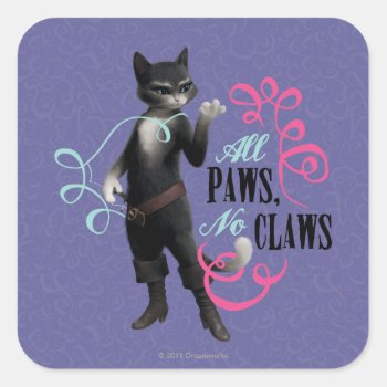 All Paws No Claws (color) Square Sticker by pussinboots at Zazzle