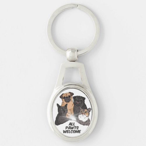 All Pawts Welcome Oval Metal Keychain