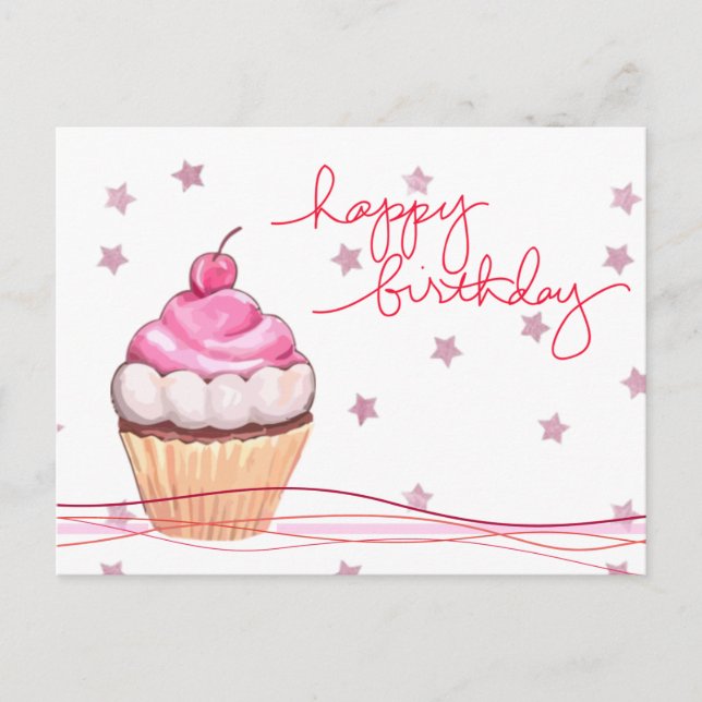 All Pink and Sparkly Birthday Fanfare Postcard (Front)