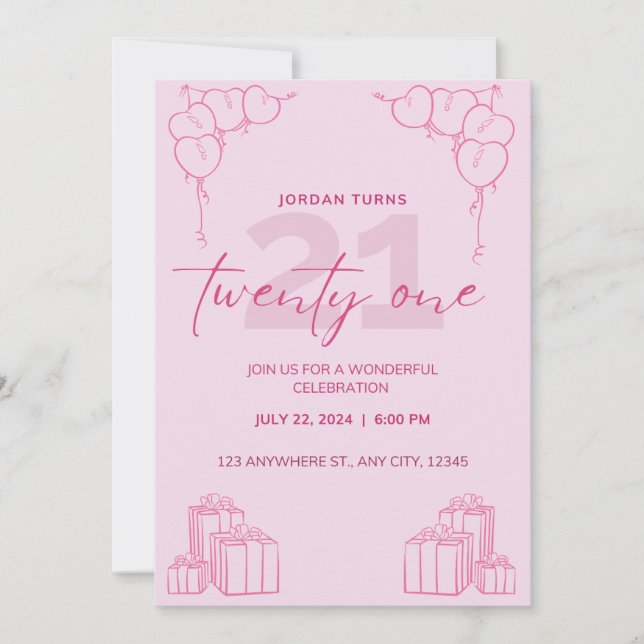 All Pink Birthday Invitation  (Front)