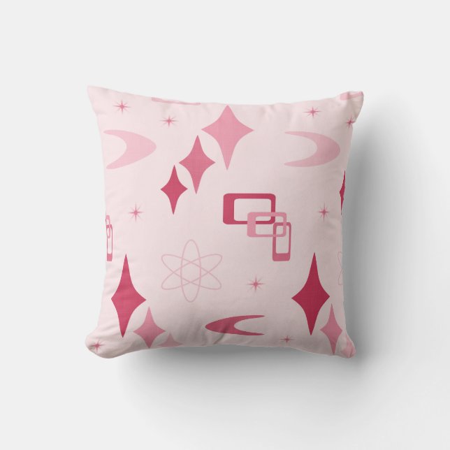 All Pink Mid Century Modern Atomic, Boomerangs Throw Pillow (Front)