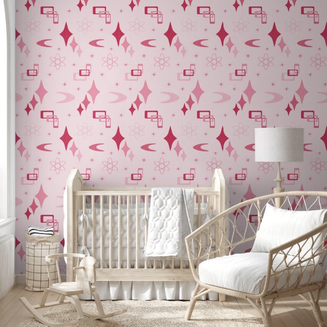 All Pink Mid Century Modern Atomic  Wallpaper (Kids)