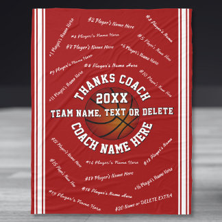 All Player's Names, Gift for Basketball Coach, Red Fleece Blanket