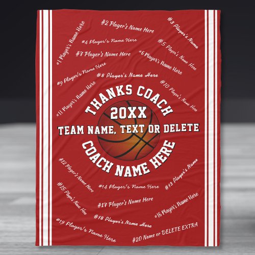All Players Names Gift for Basketball Coach Red Fleece Blanket
