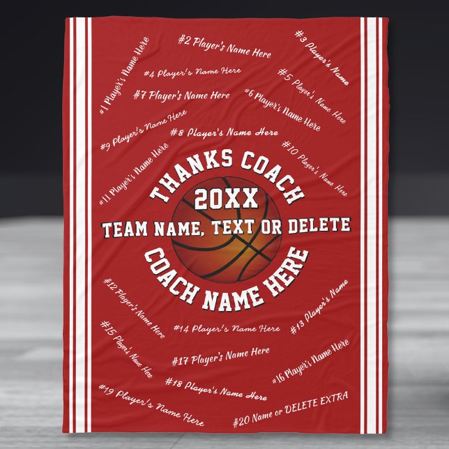 All Player's Names, Gift for Basketball Coach, Red Fleece Blanket (Good gifts for basketball coaches. Basketball Coach blanket. Personalized Basketball Coach Gifts. )