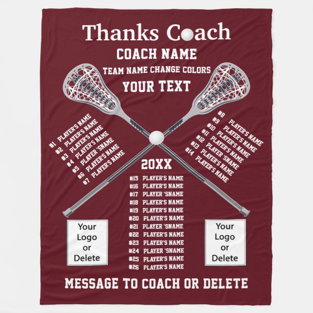 All Player's Names Lacrosse Coach Gift Ideas Fleece Blanket (Front)