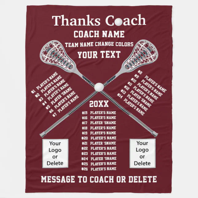 All Player's Names Lacrosse Coach Gift Ideas Fleece Blanket Zazzle