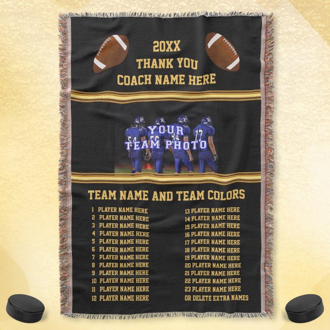 All Players Names,  Photo on Football Coach Gifts Throw Blanket (Hockey Blanket. Personalized hockey gifts for players. Senior night hockey ideas. All players names.)
