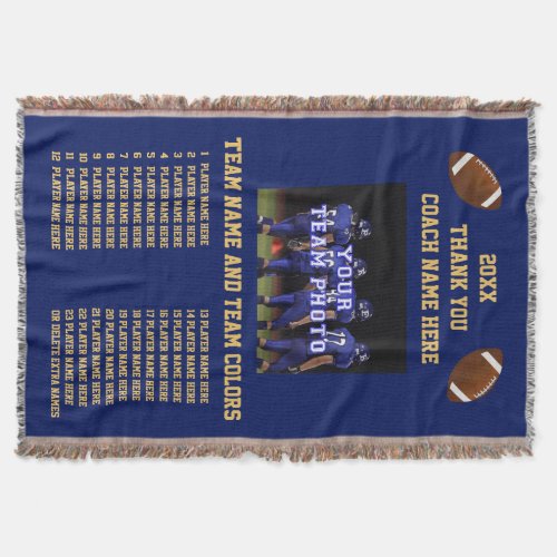 All Players Names Your Colors Football Coach Gifts Throw Blanket