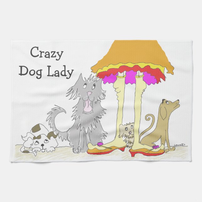 All Proceeds to Animal Charity Crazy Dog Lady Kitchen Towel (Horizontal)