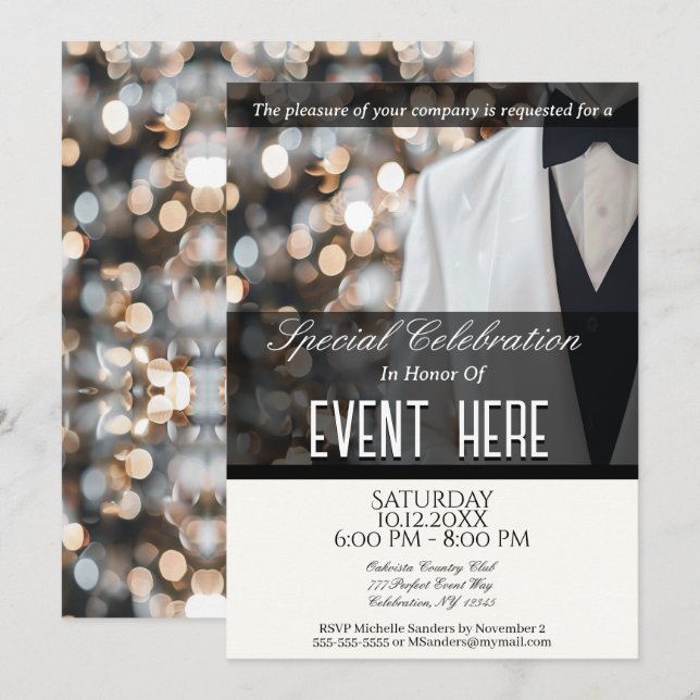 All Purpose Elegant | White Tuxedo Invitation (Front/Back)