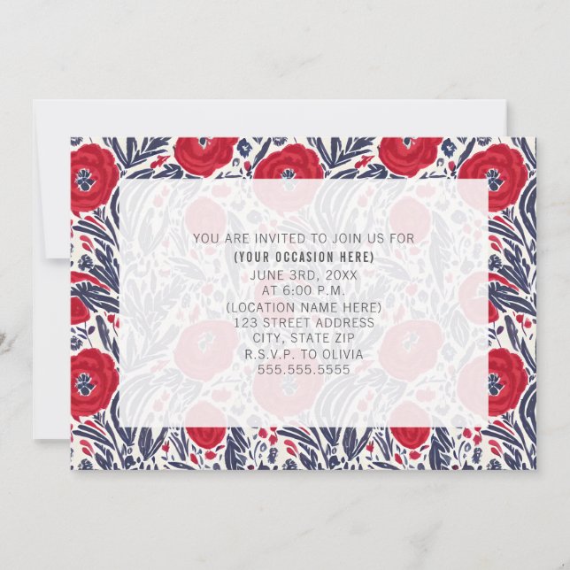 All Purpose Generic Red White Blue Floral Party Invitation (Front)
