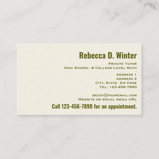 All-Purpose Simple Classic Ivory Professional Business Card (Front)