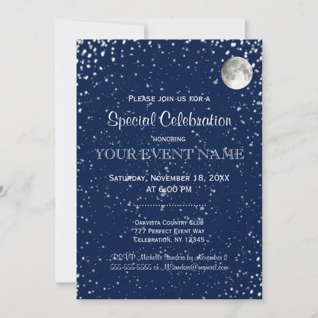 All Purpose | Starry Night with Moon Invitation (Front)