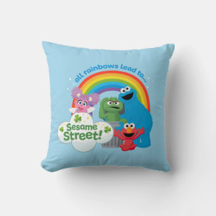 All Rainbows Lead to Sesame Street Throw Pillow