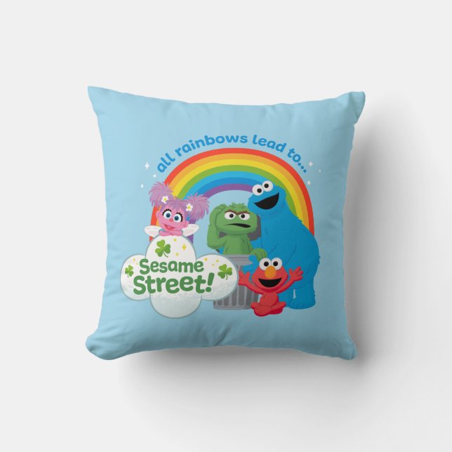 All Rainbows Lead to Sesame Street Throw Pillow (Front)