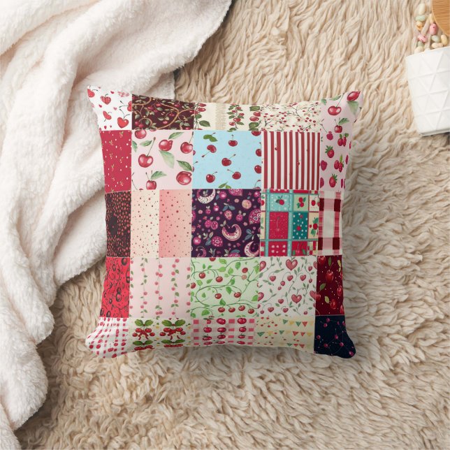 All Red Cherry Cheat Quilt Pattern 2025 Throw Pillow (Blanket)