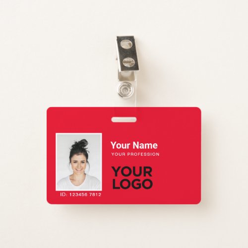 All Red Employee Photo Bar or Qr Code Logo ID Badge