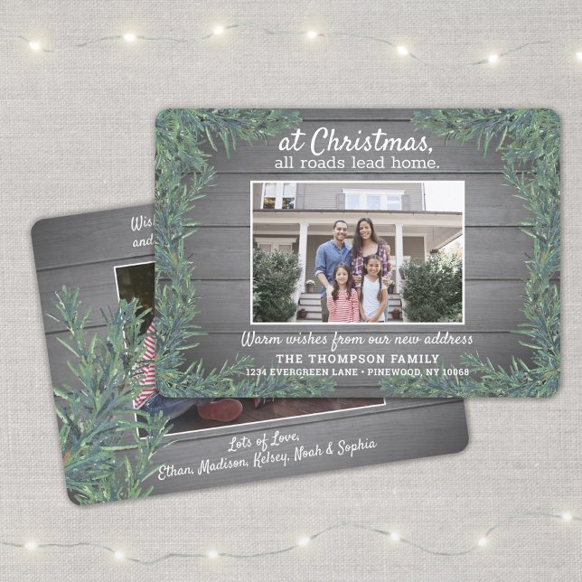 All Roads Lead Home Change of Address Xmas 2 Photo Holiday Card (Creator Uploaded)