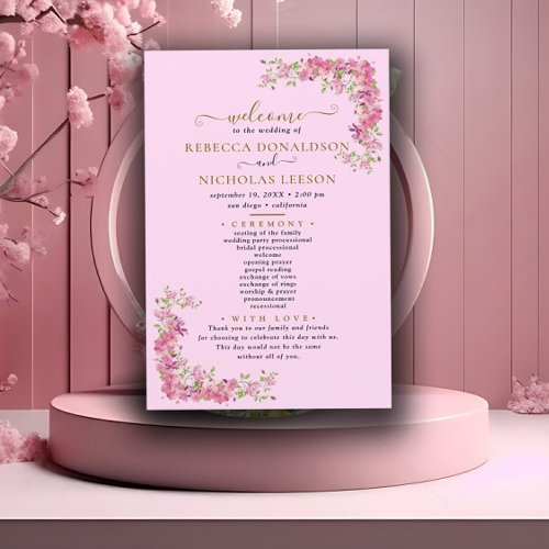 All Rosy Cute Flowers Botanical Wedding Program