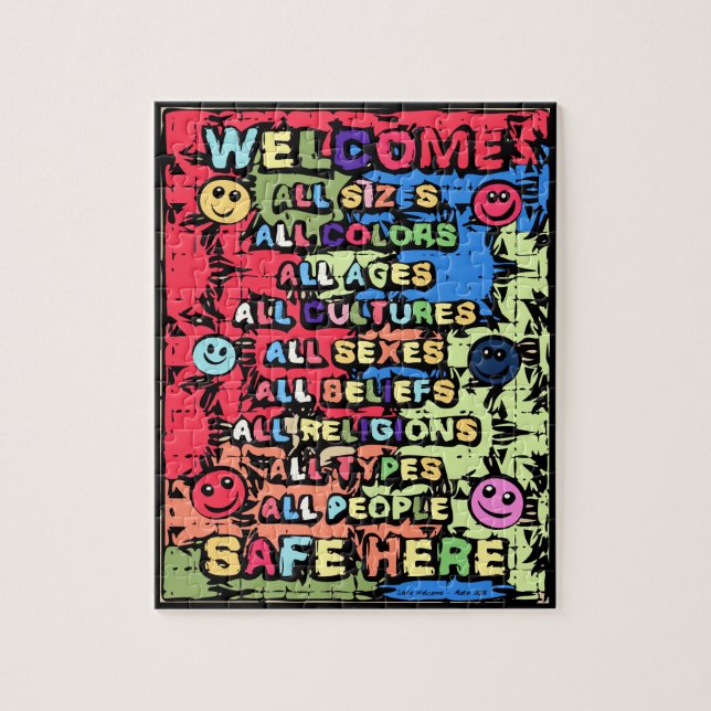 All Safe Here ~ Colorful Welcome Jigsaw Puzzle (Vertical)