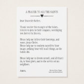 ALL SAINTS DAY PRAYER CELEBRATION HOLY CARDS (Back)