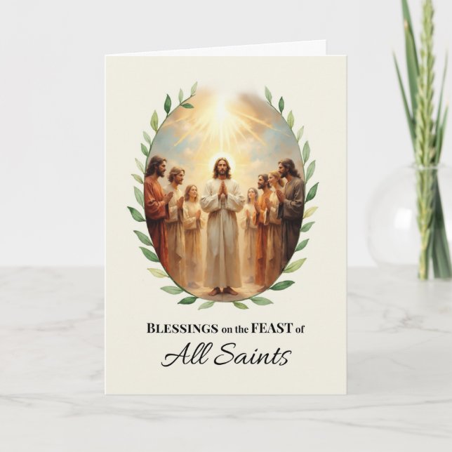 All Saints Feast Day Blessings with Leafy Wreath Card (Front)