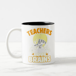 All Science Teacher Love Brains Joke Funny Hallowe Two-Tone Coffee Mug