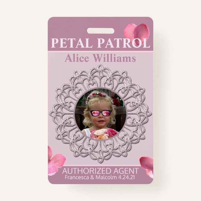 All Season Pink Petal Patrol Flower Girl Badge (Front)