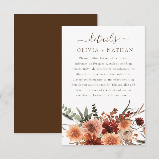 All Seasons Divine Boho Floral Wedding Details Enclosure Card (Front/Back)