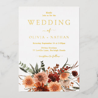All Seasons Divine Boho Floral Wedding Gold Foil Invitation