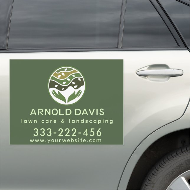 All seasons modern lawn care and landscaping logo car magnet (In Situ)